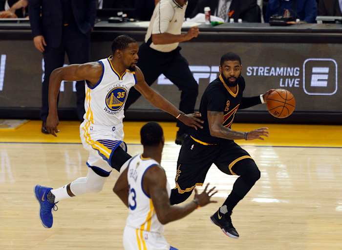 Kyrie Irving, Kevin Durant and Draymond Green